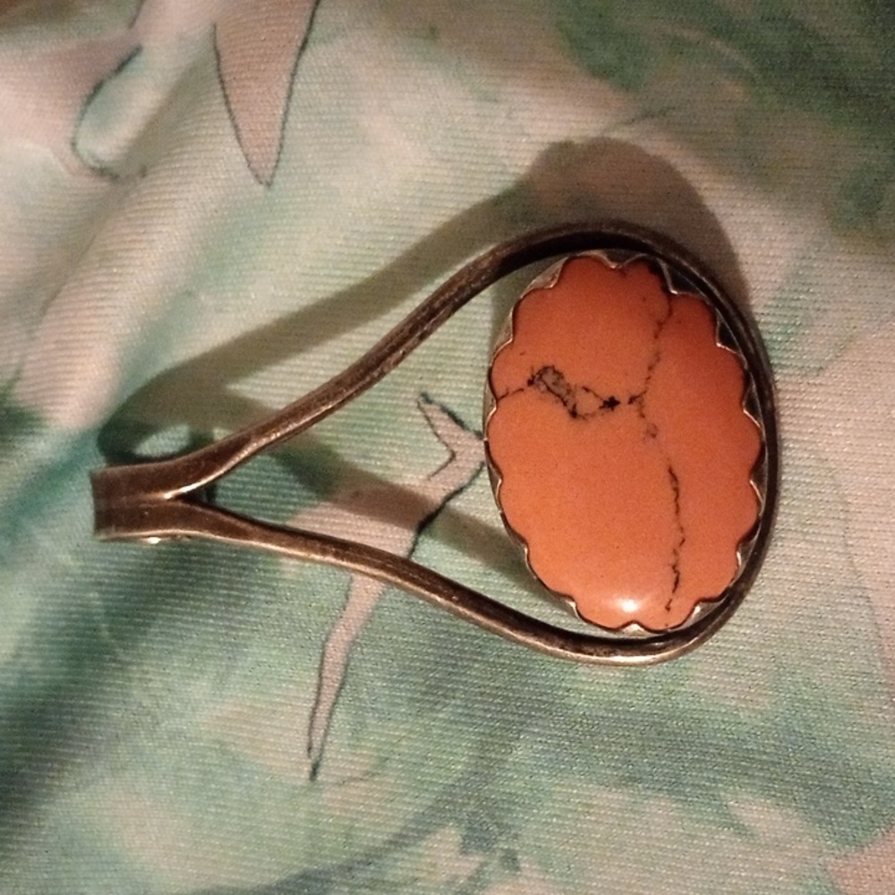 Coral Agate and silver pendant.